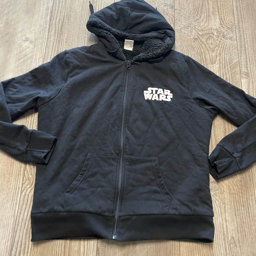 Vintage Star Wars faux fur lined hooded zip up jacket sweatshirt Darth Vader S - Picture 2 of 7